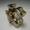 Memorial V-Twin motorcycle engine, clear glass with ashes, plus gold topaz  over clear (reduced) 4.25 x 4.5 x 3.25 inches.